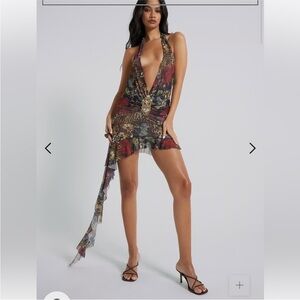 Revolve Jaded London Cindy Plunge Mini Dress Dark romantic cheetah Sz 2 NWT NEW